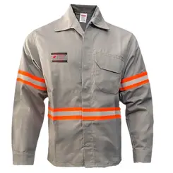 Camisa Eletricista NR10 Anti Chama Cinza com Faixa Refletiva