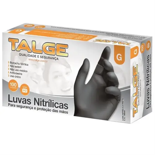 Luva Nitrílica Preta sem Pó CX c/100 und CA 41485 Talge