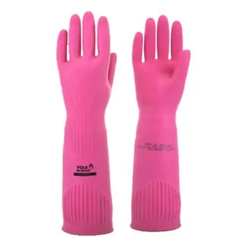 Luva Latex Ranhurada Rosa longa 40cm Volk CA 15100