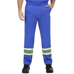 Calça Brim Pesado Azul Royal Uniforme Profissional com Faixa Refletiva
