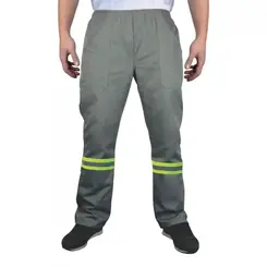 Calça Brim Pesado Cinza Uniforme Profissional com Faixa Refletiva