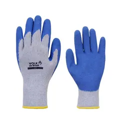 Luva de Malha com Banho Latex Corrugado Azul Grip Volk CA 18007
