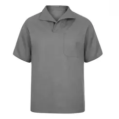 Camisa em Brim Cinza Gola Italiana Manga Curta - Uniforme Profissional