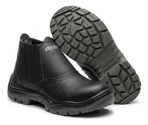 Botina Elastico Bico Aço Couro Relax Preto Ca 48538